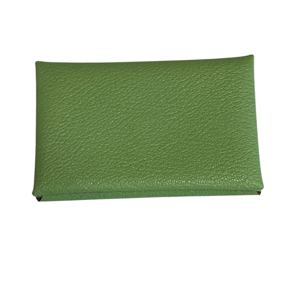HERMES Calvi Verso Chevre Mysore Business Card Holder/Card Case, Vert Cricket...